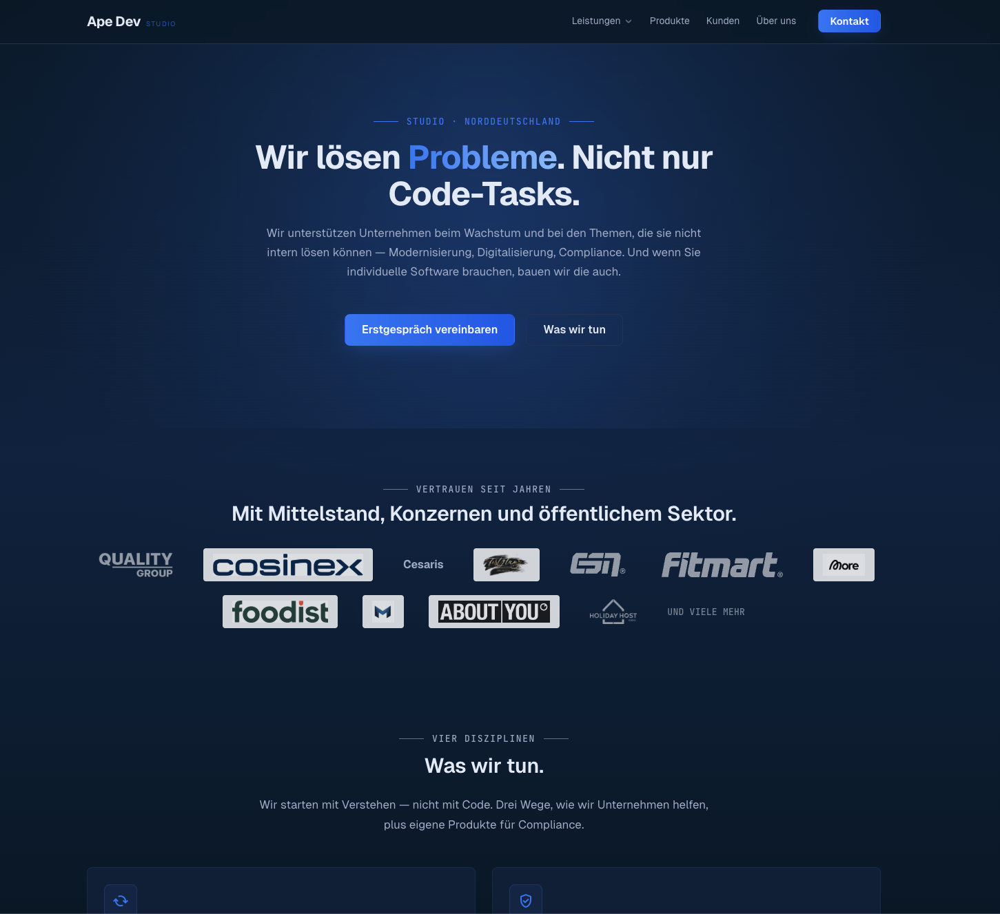 Screenshot von ape-dev.de — Tech